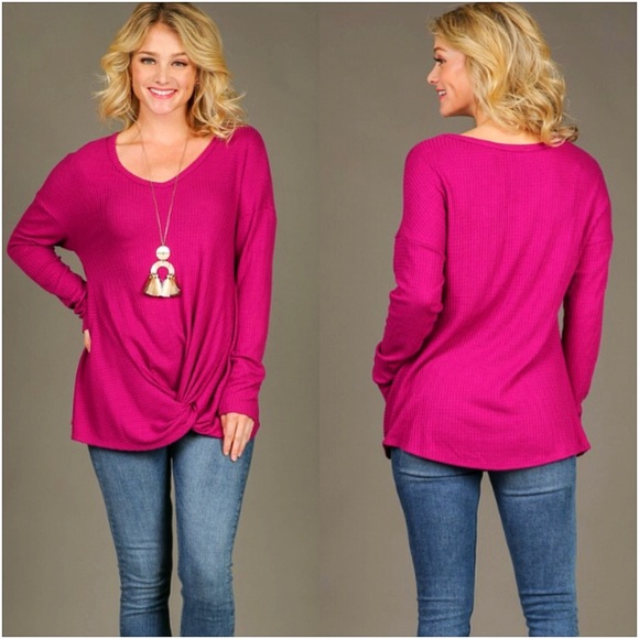 Soft Waffle Knit Knot Tunic Top SM - Picture 2 of 8